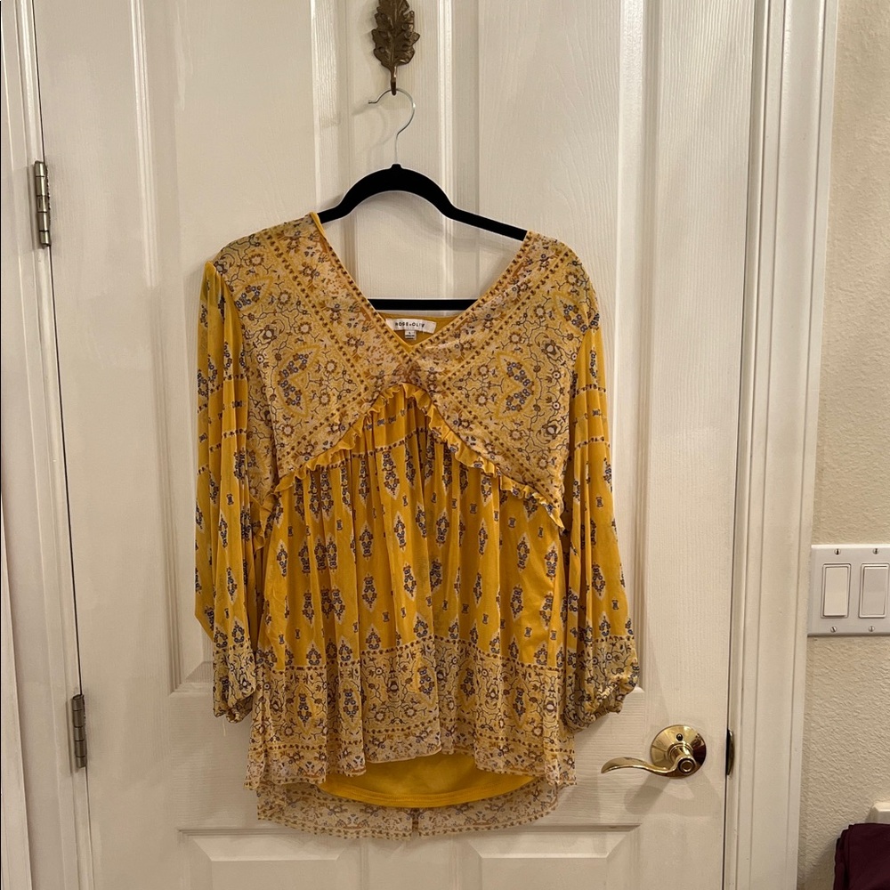Rose & Olive Mustard Floral Blouse